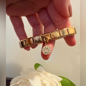 Radiant Sun and Hearts Crystal Italian Charm Bracelet